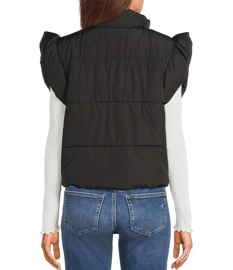 Blu Pepper Flutter Sleeve Bow Detail Zip-Up Puffer Vest