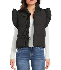 Blu Pepper Flutter Sleeve Bow Detail Zip-Up Puffer Vest