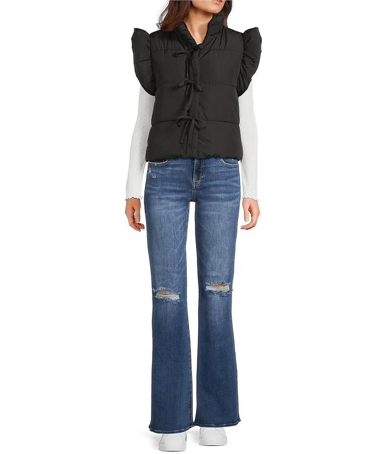 Blu Pepper Flutter Sleeve Bow Detail Zip-Up Puffer Vest