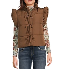 Blu Pepper Flutter Sleeve Bow Detail Zip-Up Puffer Vest