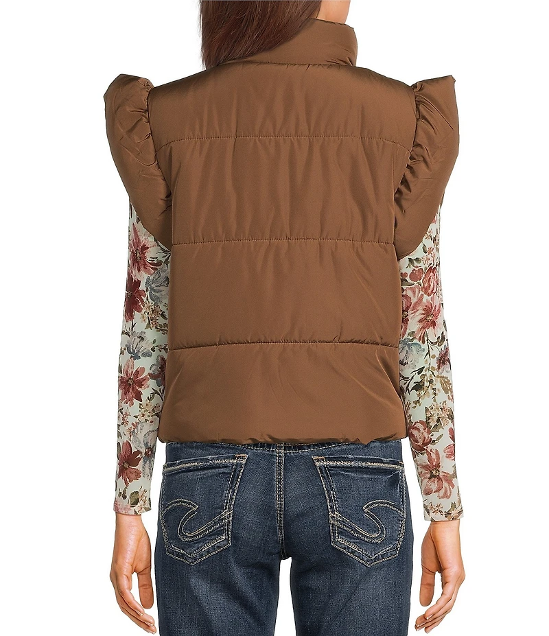 Blu Pepper Flutter Sleeve Bow Detail Zip-Up Puffer Vest