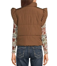 Blu Pepper Flutter Sleeve Bow Detail Zip-Up Puffer Vest