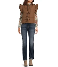 Blu Pepper Flutter Sleeve Bow Detail Zip-Up Puffer Vest