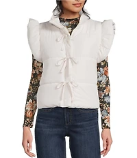 Blu Pepper Flutter Sleeve Bow Detail Zip-Up Puffer Vest