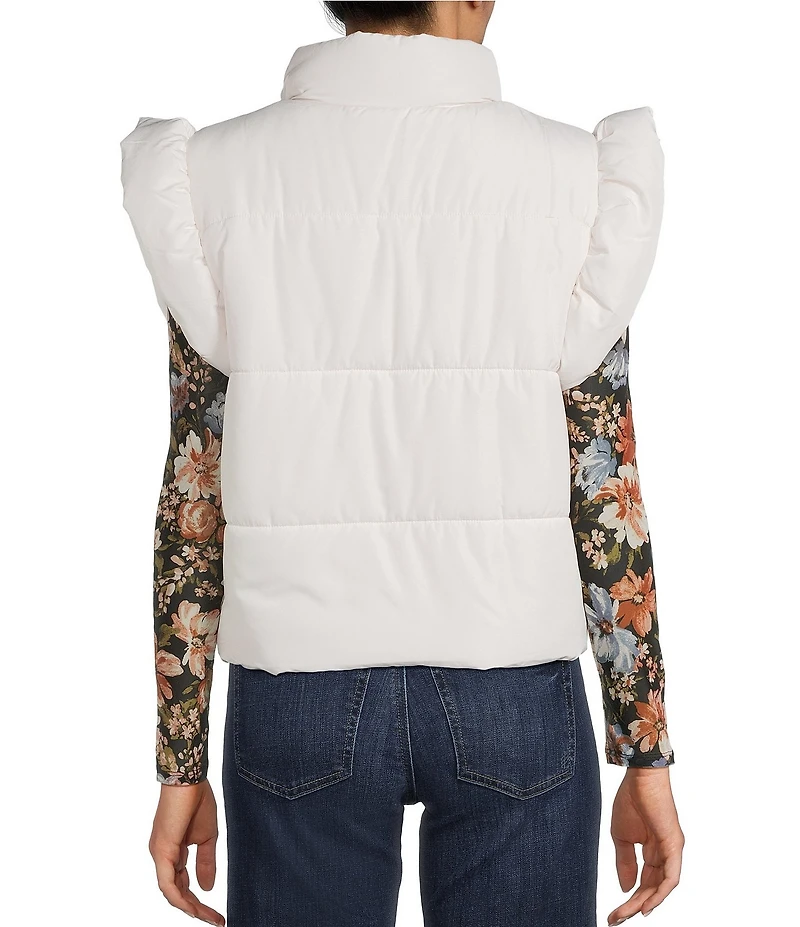 Blu Pepper Flutter Sleeve Bow Detail Zip-Up Puffer Vest
