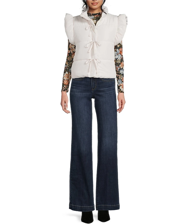 Blu Pepper Flutter Sleeve Bow Detail Zip-Up Puffer Vest
