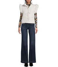 Blu Pepper Flutter Sleeve Bow Detail Zip-Up Puffer Vest