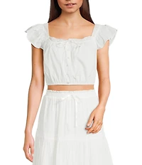 Blu Pepper Flutter-Sleeve Lace-Trimmed Crop Top