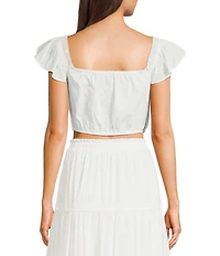 Blu Pepper Flutter-Sleeve Lace-Trimmed Crop Top