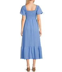 Blu Pepper Flutter Sleeve Smocked V-Neck Midi Dress