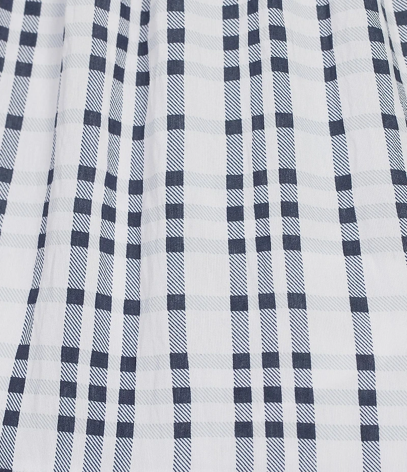 Blu Pepper Gingham Square Neck Ruffle Sleeve Smocked Midi Dress