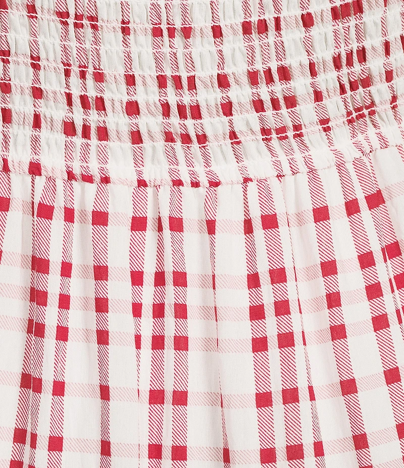 Blu Pepper Gingham Square Neck Ruffle Sleeve Smocked Midi Dress