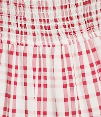Blu Pepper Gingham Square Neck Ruffle Sleeve Smocked Midi Dress