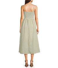 Blu Pepper Gingham Square Neck Tie Front Midi Dress