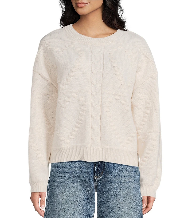 Blu Pepper Heart Motif Cable Knit Long Sleeve Knit Sweater