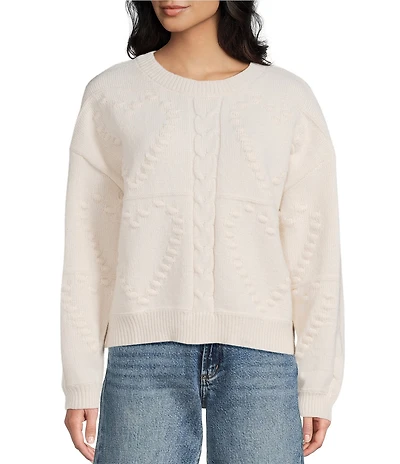 Blu Pepper Heart Motif Cable Knit Long Sleeve Knit Sweater