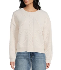 Blu Pepper Heart Motif Cable Knit Long Sleeve Knit Sweater