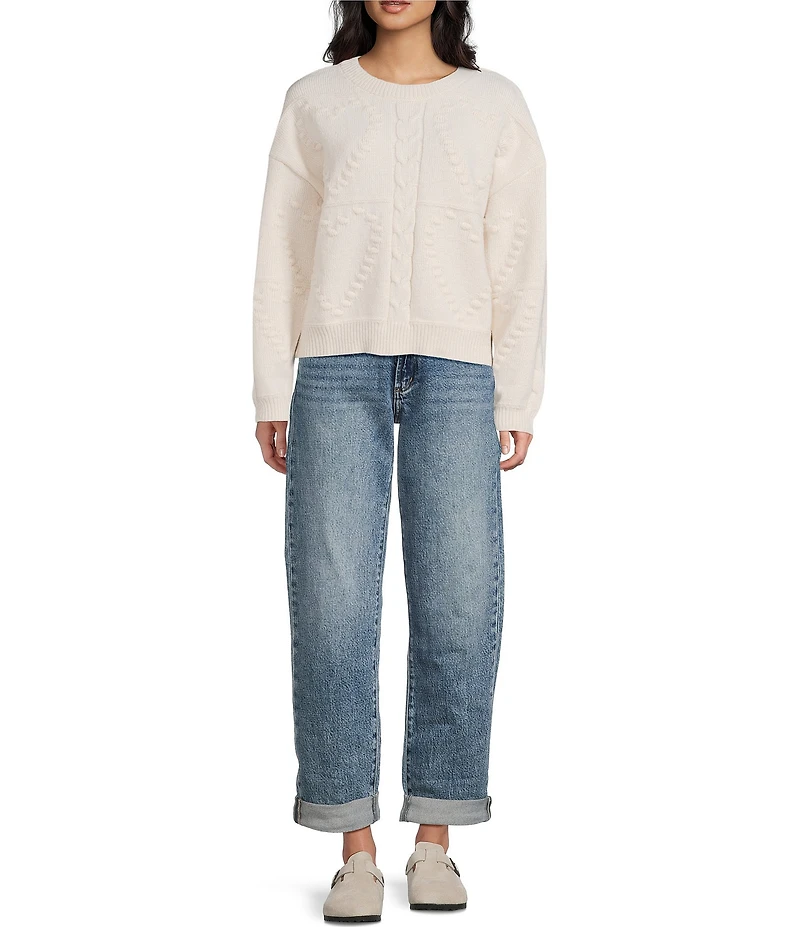 Blu Pepper Heart Motif Cable Knit Long Sleeve Knit Sweater