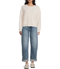 Blu Pepper Heart Motif Cable Knit Long Sleeve Knit Sweater