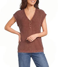 Blu Pepper Henley Knit Short Sleeve Sweater Top