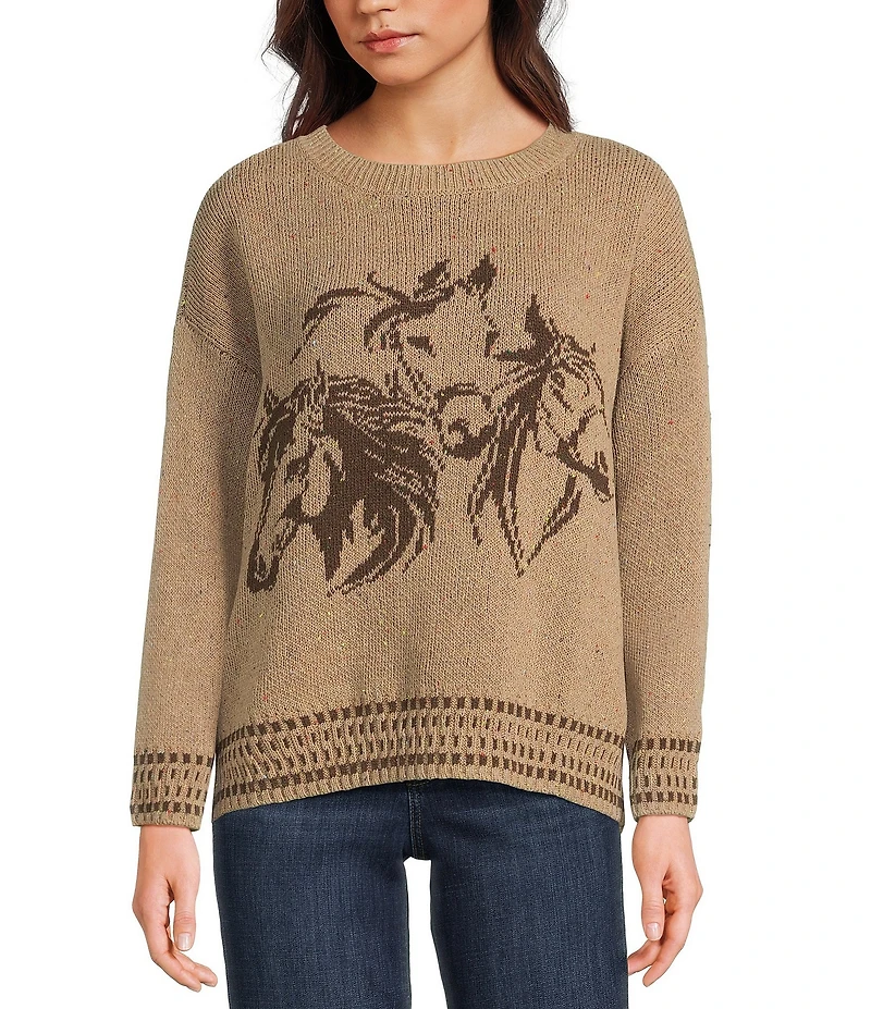 Blu Pepper Horse Print Long Sleeve Knit Sweater