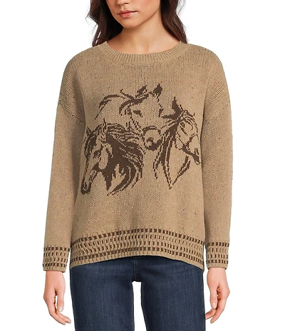 Blu Pepper Horse Print Long Sleeve Knit Sweater