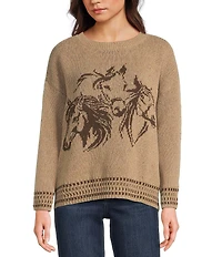 Blu Pepper Horse Print Long Sleeve Knit Sweater