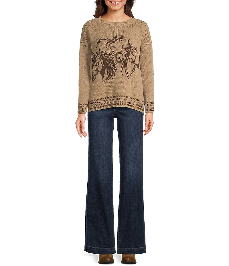 Blu Pepper Horse Print Long Sleeve Knit Sweater