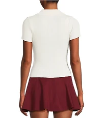 Blu Pepper Knit Collared Short Sleeve Front Zip Top