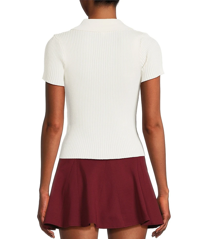 Blu Pepper Knit Collared Short Sleeve Front Zip Top
