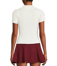 Blu Pepper Knit Collared Short Sleeve Front Zip Top