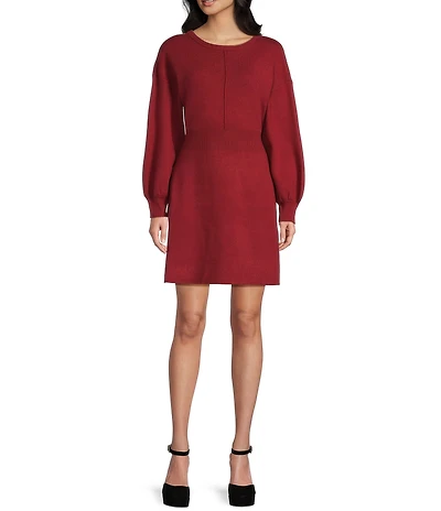 Blu Pepper Knit Crew Neck Long Sleeve Sweater Dress