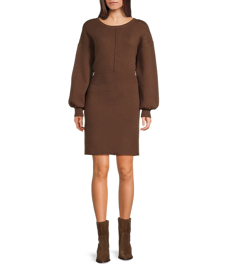 Blu Pepper Knit Crew Neck Long Sleeve Sweater Dress