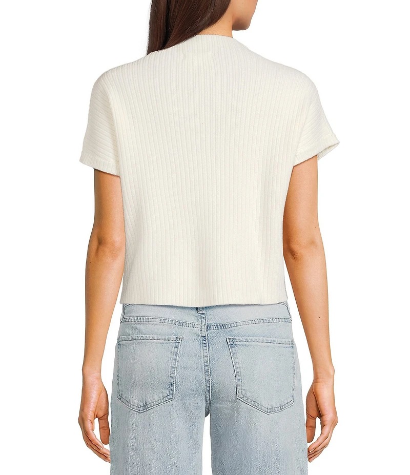 Blu Pepper Knit Mock Neck Front Pocket Short Sleeve Sweater