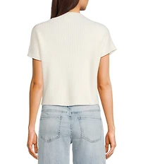 Blu Pepper Knit Mock Neck Front Pocket Short Sleeve Sweater