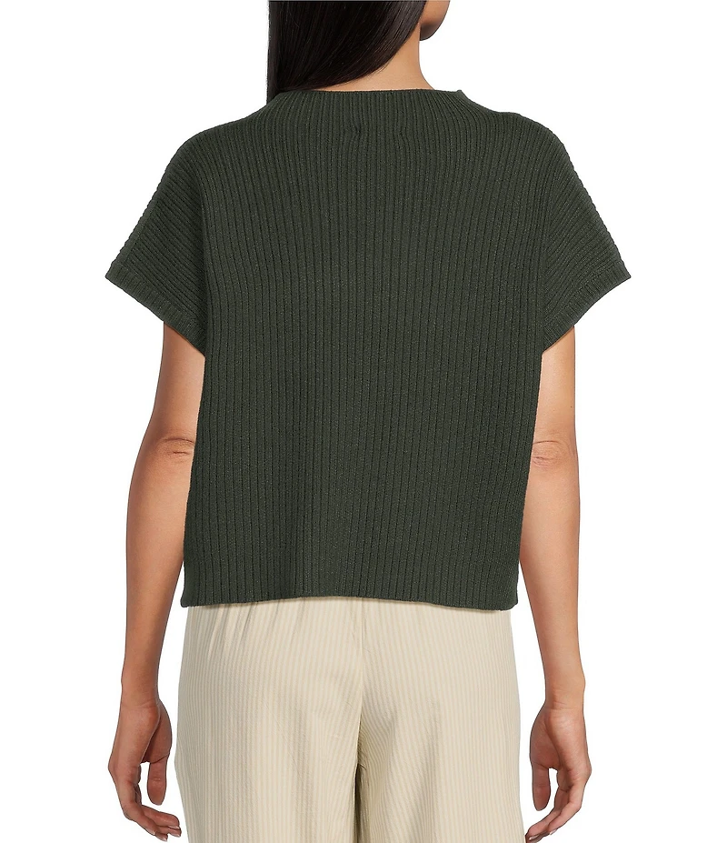 Blu Pepper Knit Mock Neck Front Pocket Short Sleeve Sweater