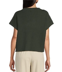 Blu Pepper Knit Mock Neck Front Pocket Short Sleeve Sweater