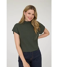 Blu Pepper Knit Mock Neck Front Pocket Cap Sleeve Sweater