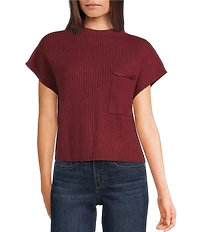 Blu Pepper Knit Mock Neck Front Pocket Short Sleeve Sweater