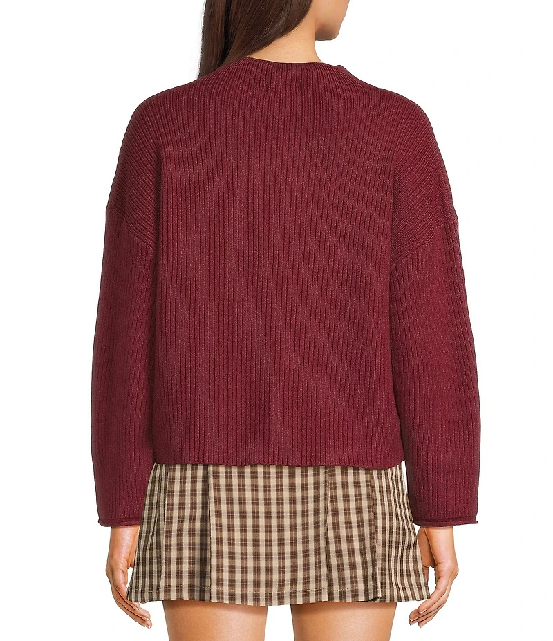 Blu Pepper Knit Mock Neck Pocket Front Long Sleeve Sweater