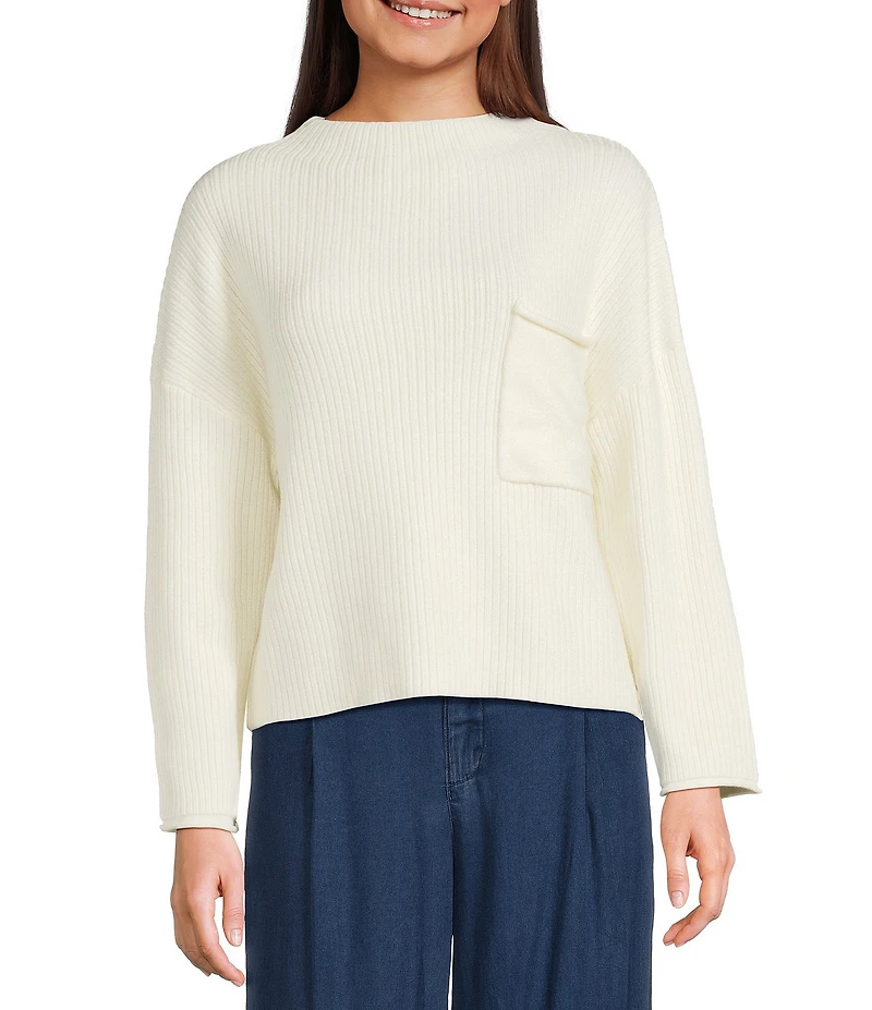 Blu Pepper Knit Mock Neck Pocket Front Long Sleeve Sweater