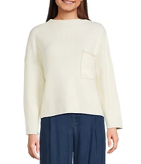 Blu Pepper Knit Mock Neck Pocket Front Long Sleeve Sweater