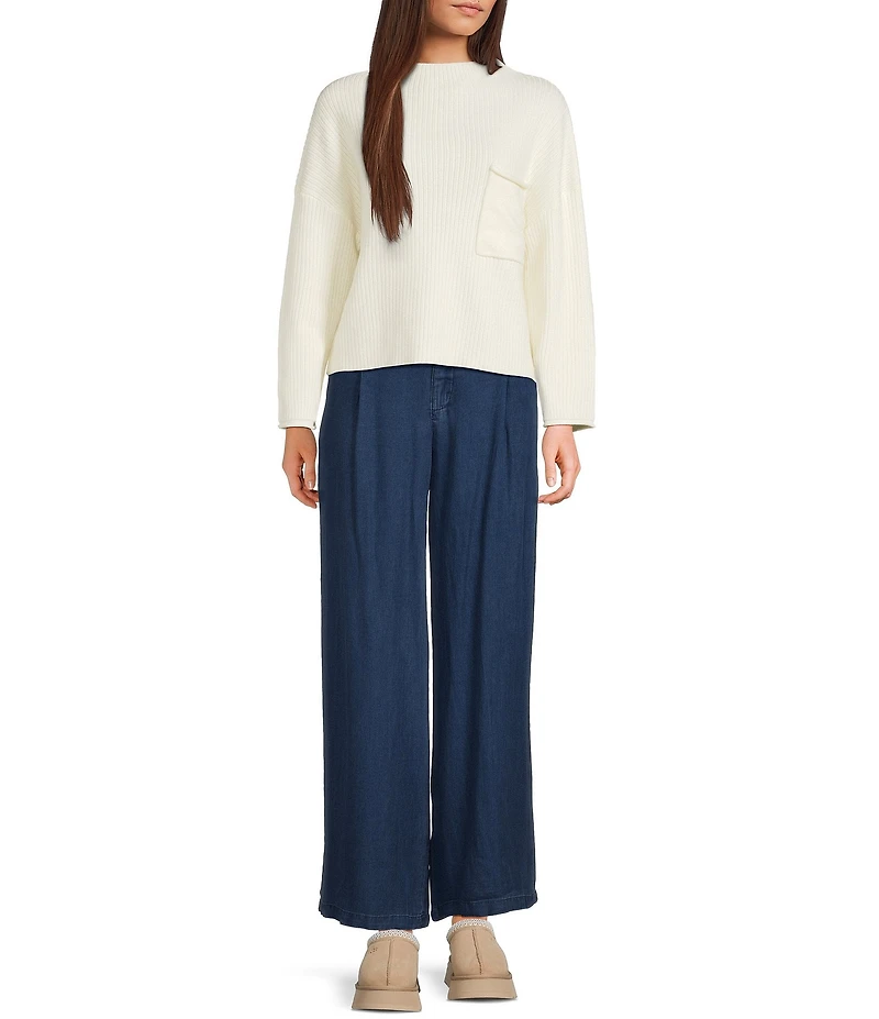 Blu Pepper Knit Mock Neck Pocket Front Long Sleeve Sweater