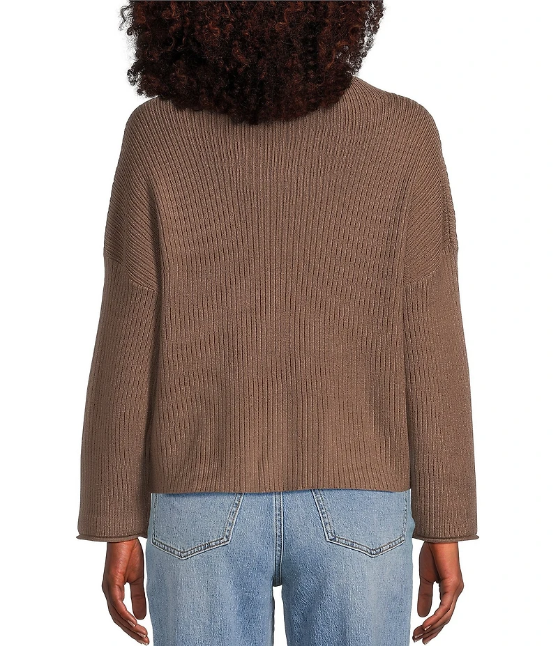 Blu Pepper Knit Mock Neck Pocket Front Long Sleeve Sweater