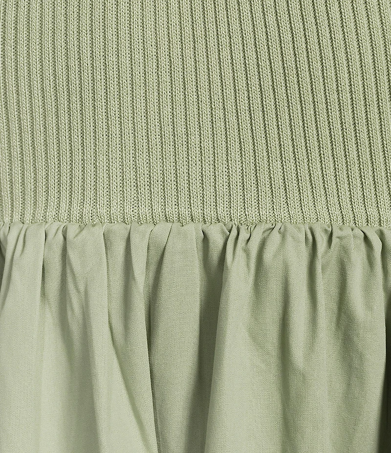 Blu Pepper Knit to Woven Strapless Twist Front Midi Dress