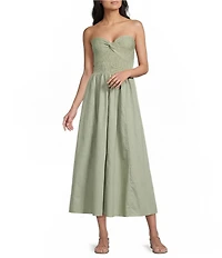 Blu Pepper Knit to Woven Strapless Twist Front Midi Dress