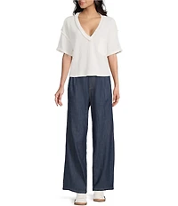 Blu Pepper Knit V-Neck Pocket Short Sleeve T-Shirt