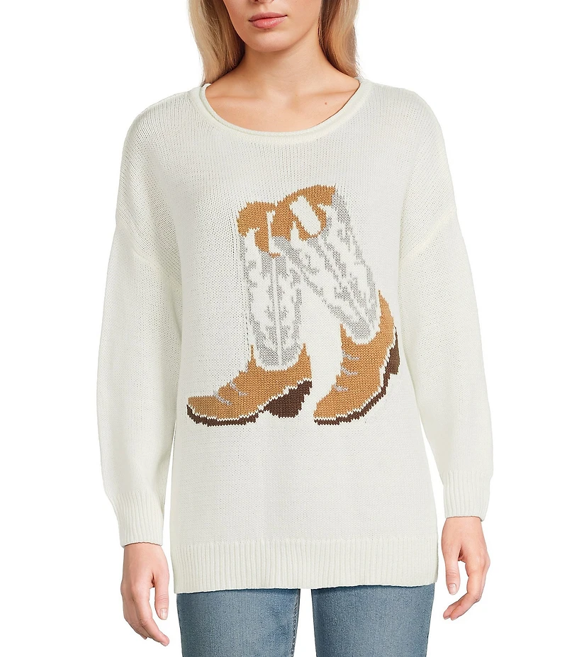 Blu Pepper Knit Western Boot Long Sleeve Sweater