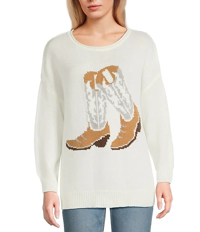 Blu Pepper Knit Western Boot Long Sleeve Sweater