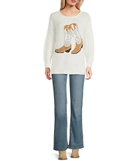 Blu Pepper Knit Western Boot Long Sleeve Sweater